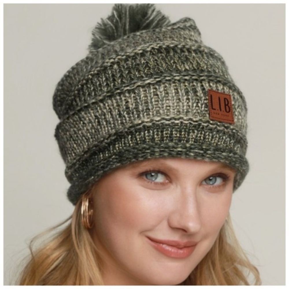 Green Knit Pom Pom Beanie